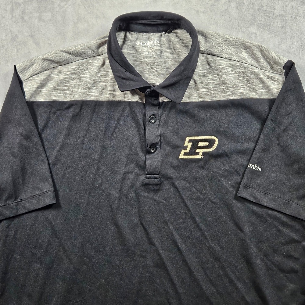 Columbia Golf Purdue Boilermakers Polo shirt Mens 2XL Gray Black Logo Omni-Wick
